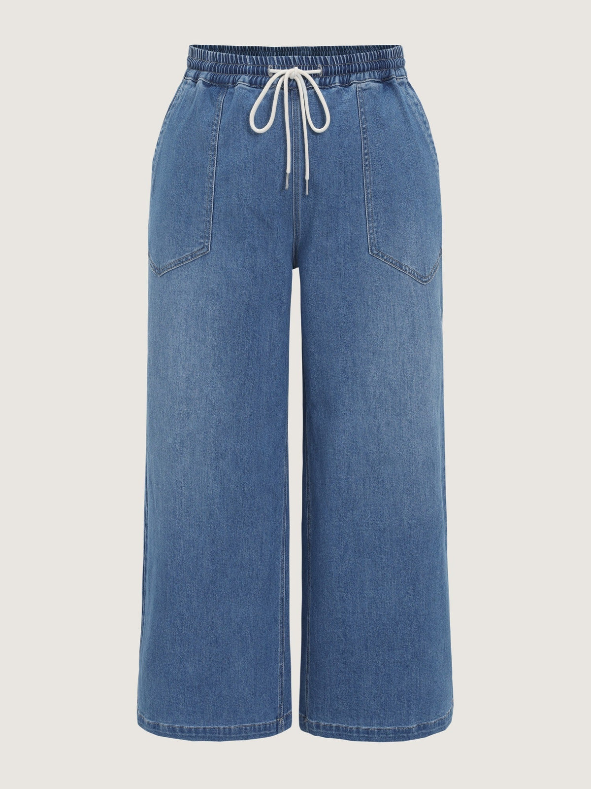 Stretchy Drawstring Waist Pocket Wide Leg Jeans