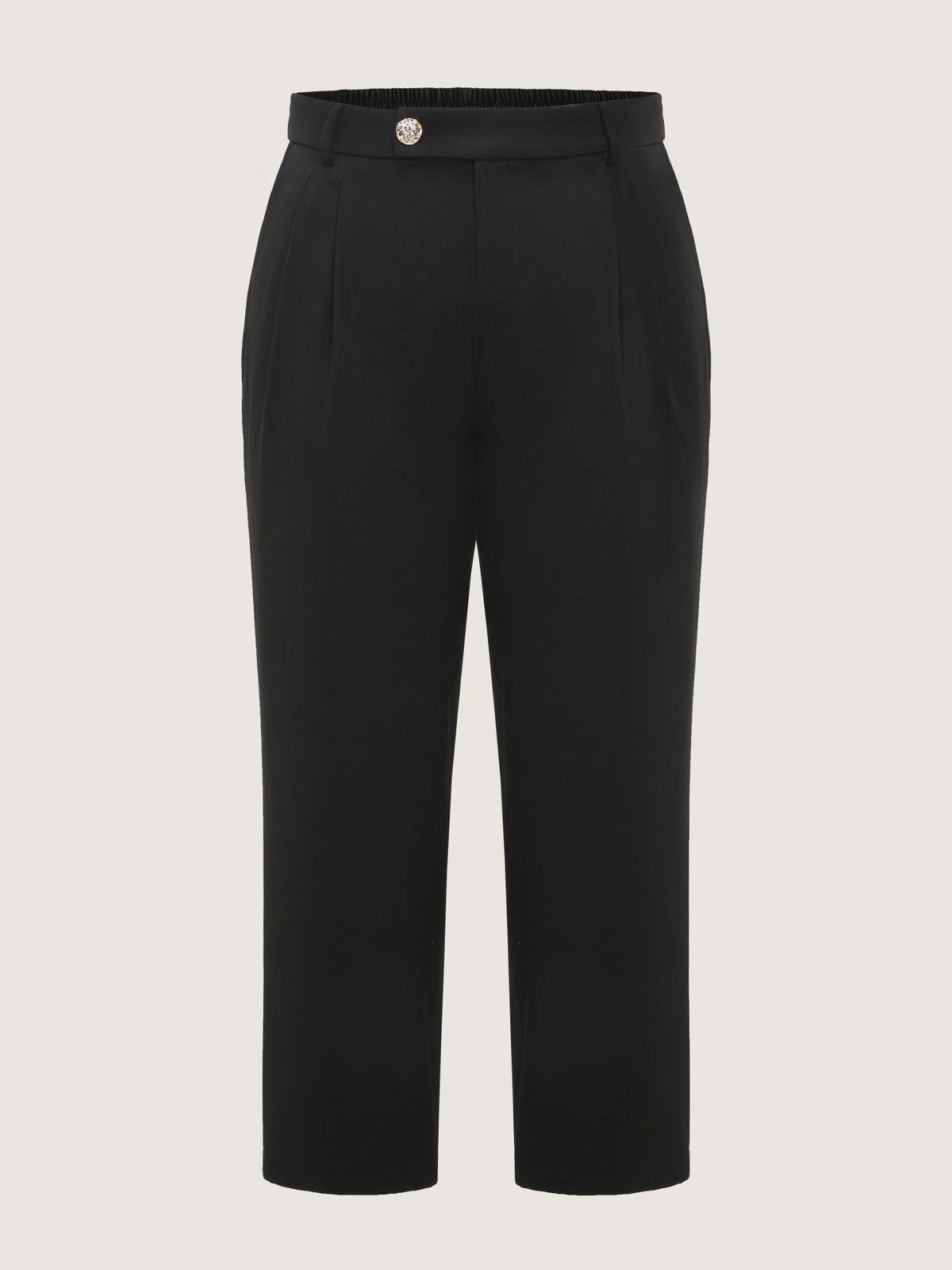 Stretchy Metal Button Pleated Straight Leg Pants