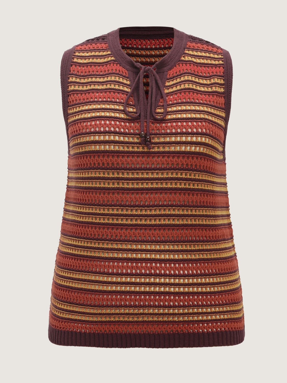 Color Block Striped Cutout Tie Front Sweater Vest