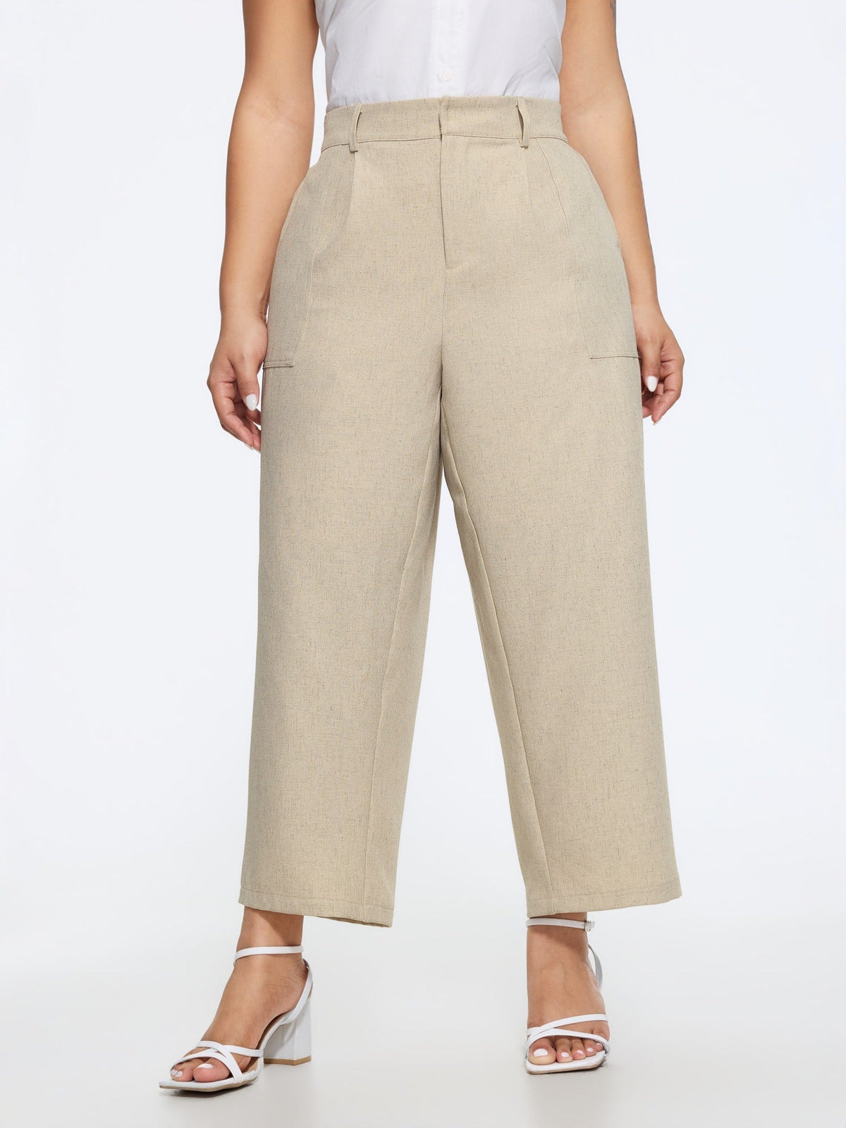 Textured Linen Blend Pocket Cropped Pants