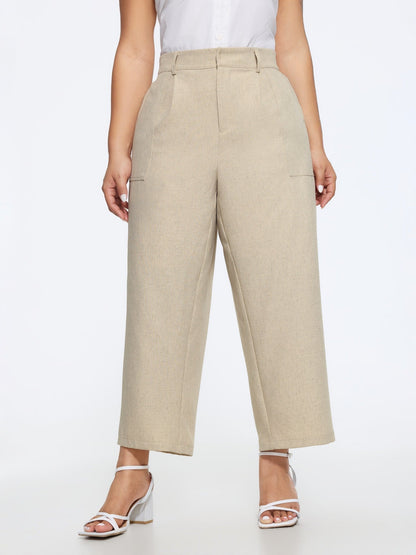 Textured Linen Blend Pocket Cropped Pants