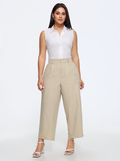 Textured Linen Blend Pocket Cropped Pants