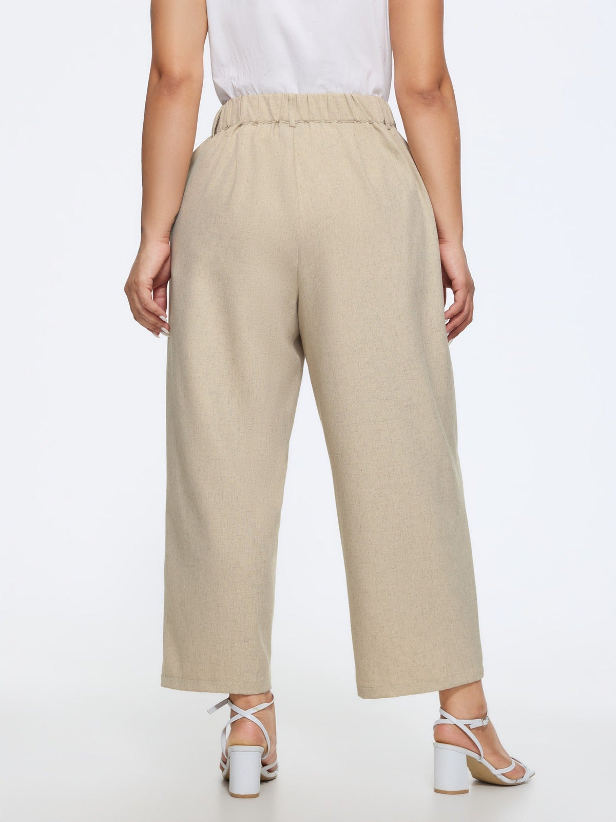 Textured Linen Blend Pocket Cropped Pants