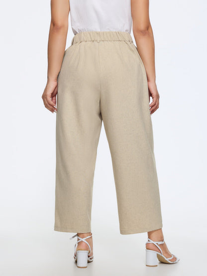 Textured Linen Blend Pocket Cropped Pants