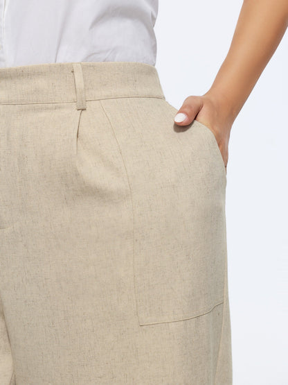 Textured Linen Blend Pocket Cropped Pants