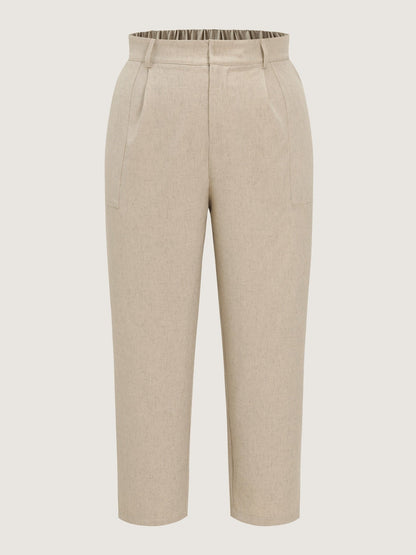 Textured Linen Blend Pocket Cropped Pants