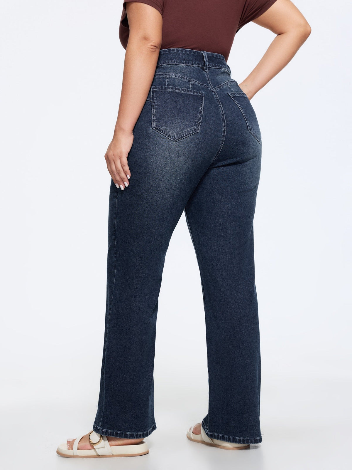 Stretchy Washed High Waist Wide Leg Jeans