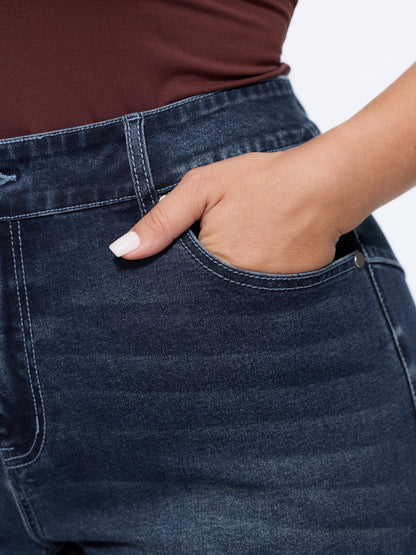 Stretchy Washed High Waist Wide Leg Jeans