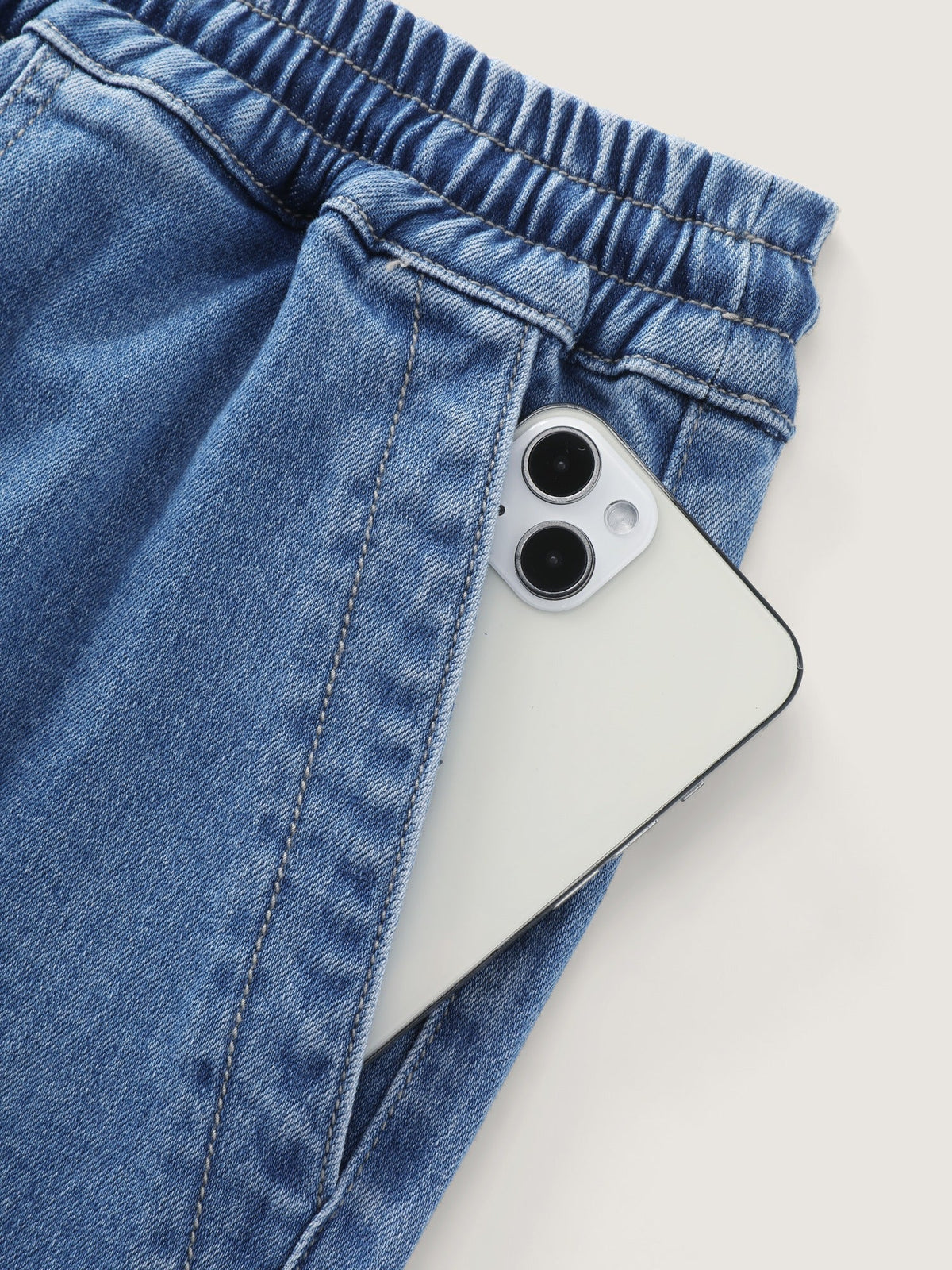 Stretchy Drawstring Waist Pocket Wide Leg Jeans