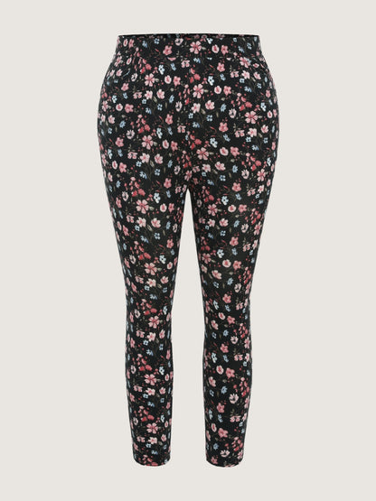 Stretchy Floral Print High Waist Pocket Leggings