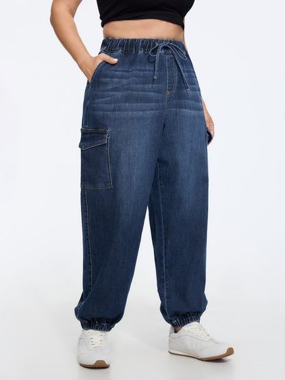 Stretchy Elastic Waist Cargo Pocket Jogger Jeans