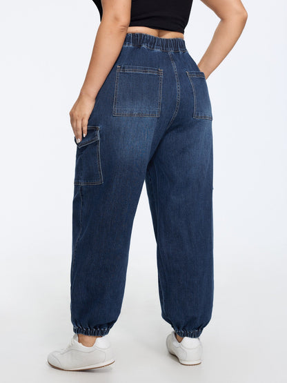 Stretchy Elastic Waist Cargo Pocket Jogger Jeans