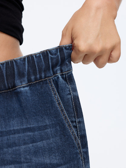 Stretchy Elastic Waist Cargo Pocket Jogger Jeans