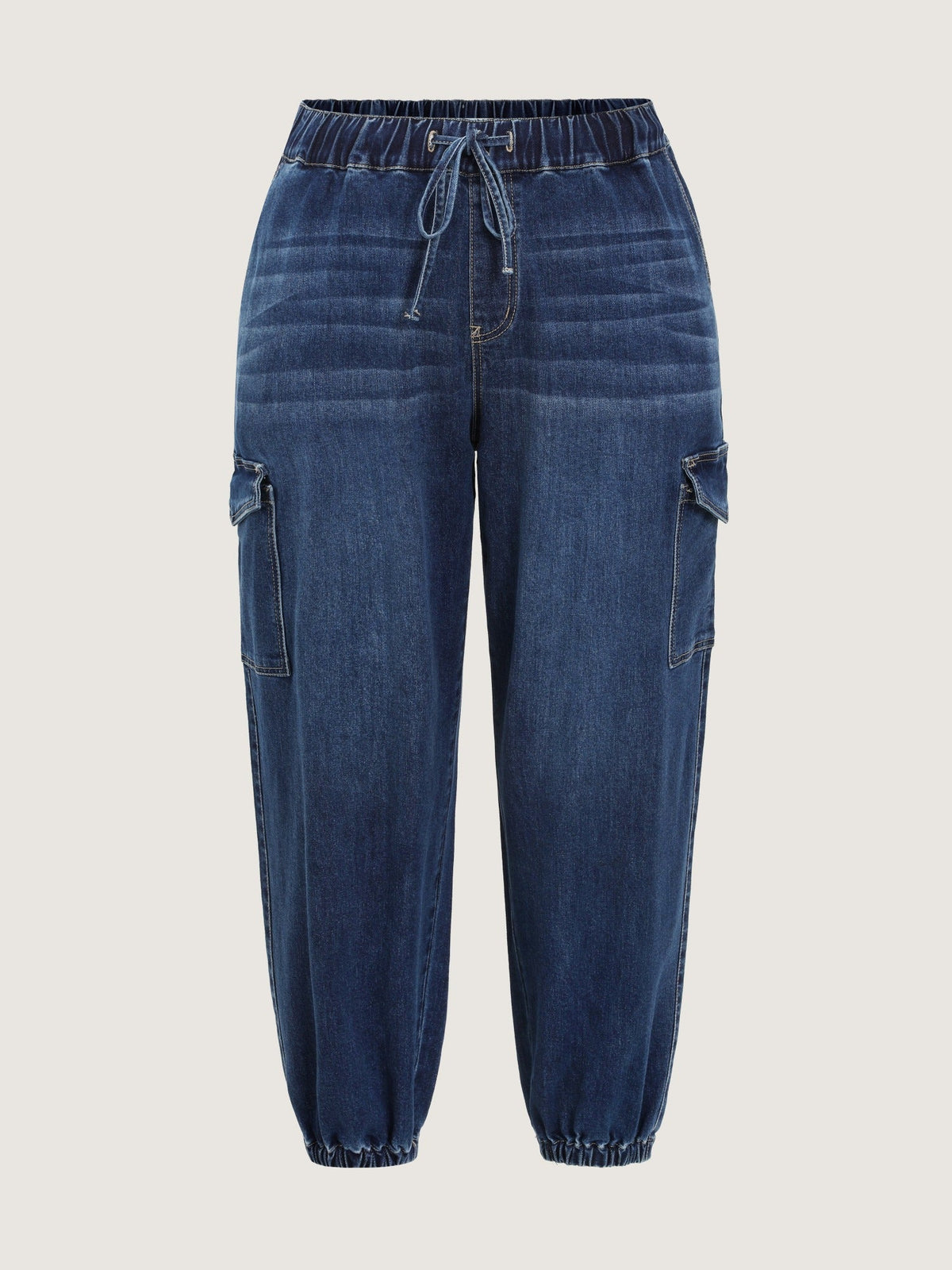 Stretchy Elastic Waist Cargo Pocket Jogger Jeans