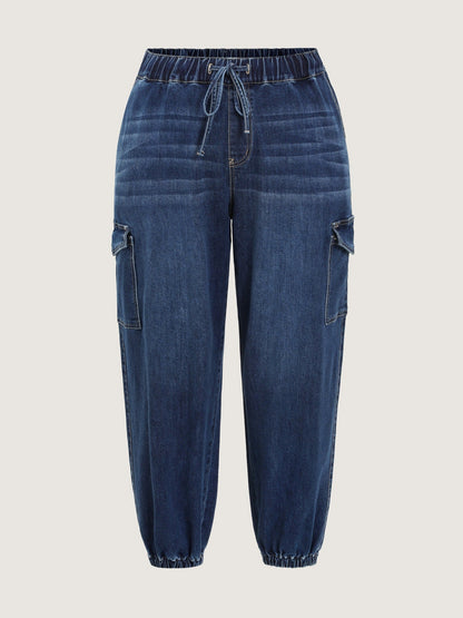 Stretchy Elastic Waist Cargo Pocket Jogger Jeans