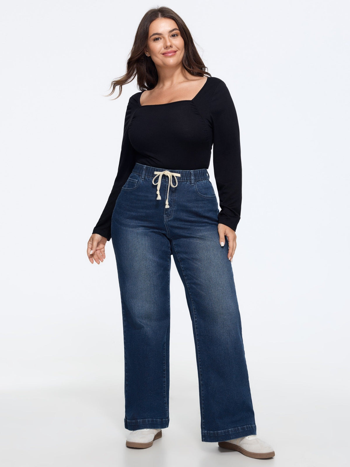 Stretchy Drawstring Waist Straight Leg Jeans