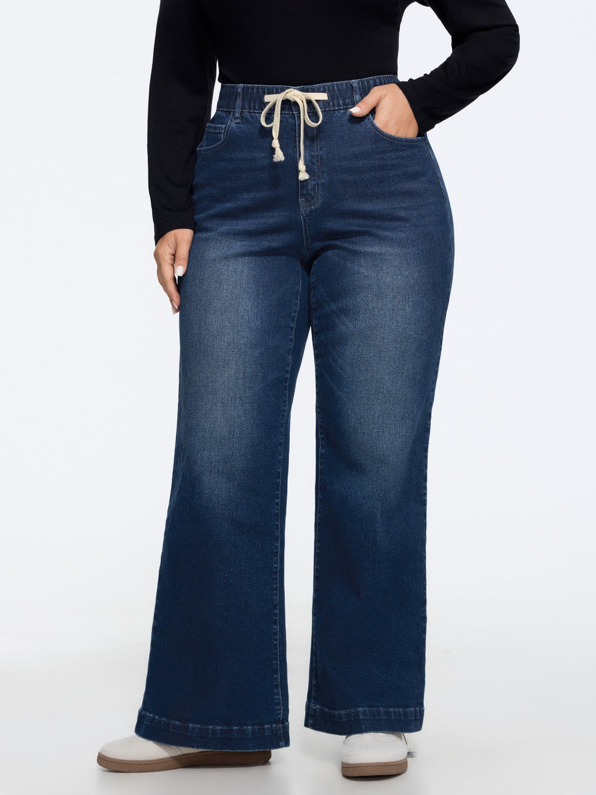 Stretchy Drawstring Waist Straight Leg Jeans