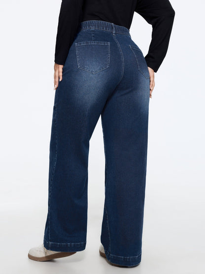 Stretchy Drawstring Waist Straight Leg Jeans
