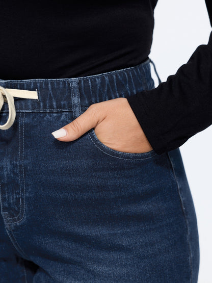 Stretchy Drawstring Waist Straight Leg Jeans