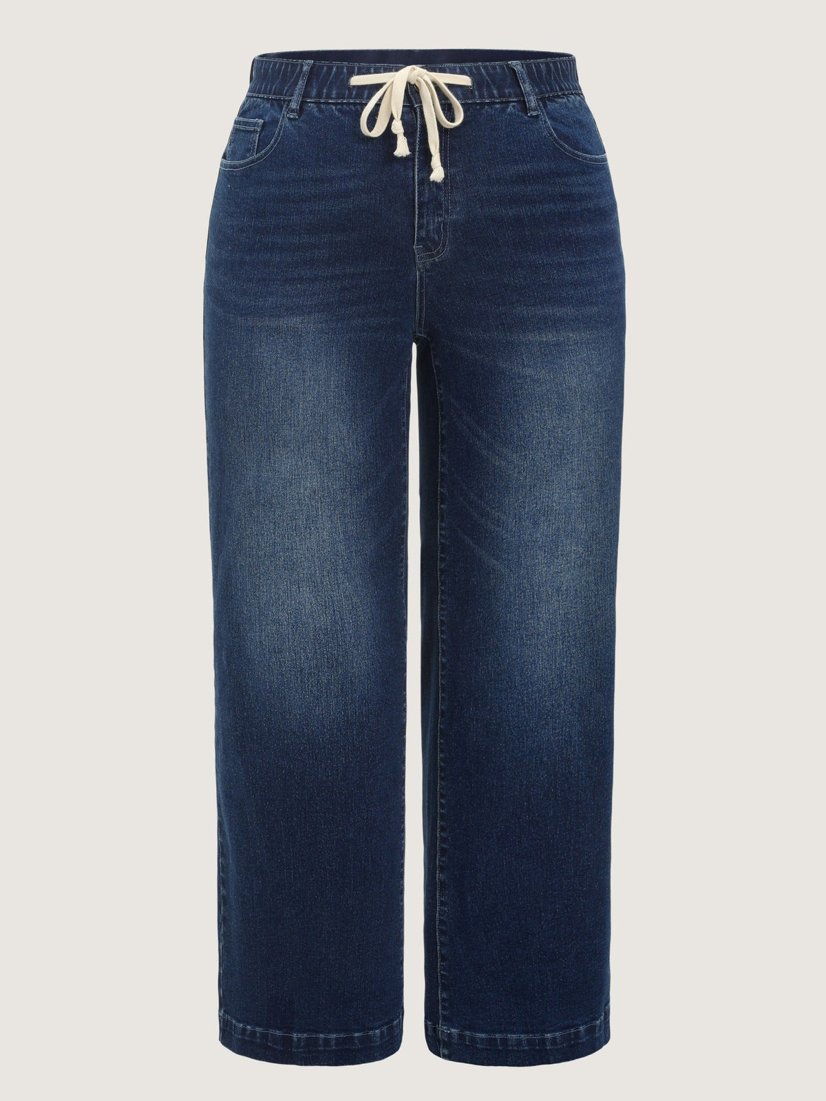 Stretchy Drawstring Waist Straight Leg Jeans