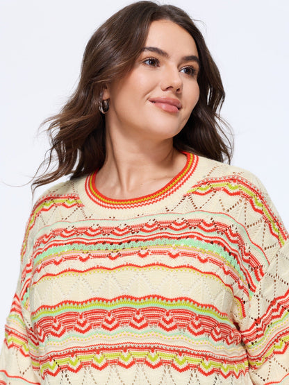 Geometric Pattern Crew Neck Cut Out Pullover