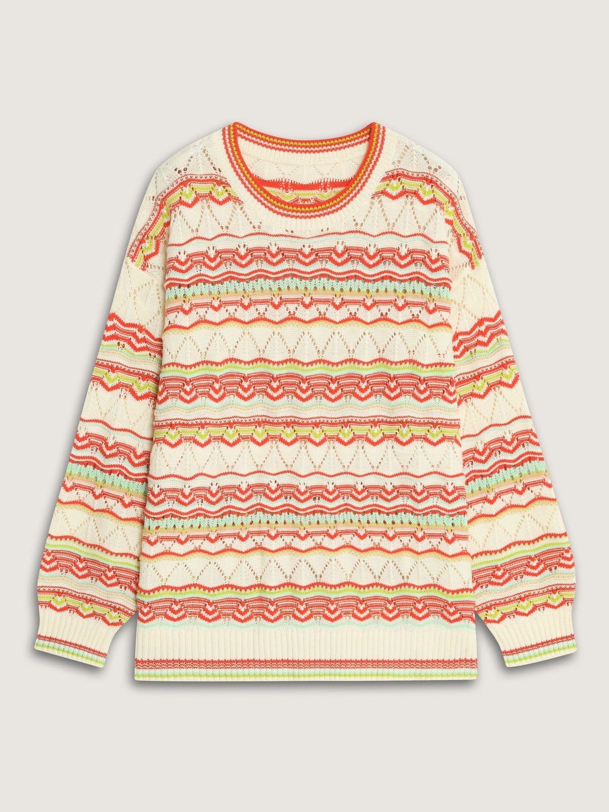 Geometric Pattern Crew Neck Cut Out Pullover