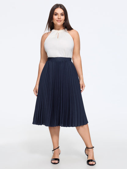 Solid Pleated Flowy Midi Skirt