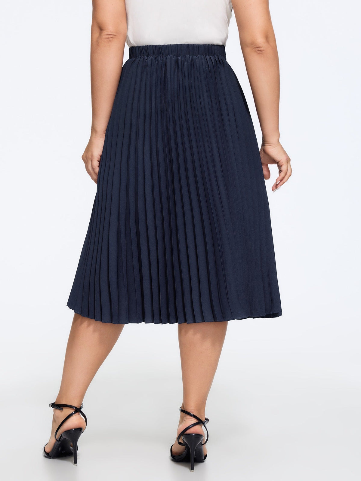 Solid Pleated Flowy Midi Skirt