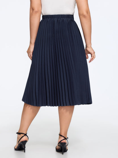 Solid Pleated Flowy Midi Skirt