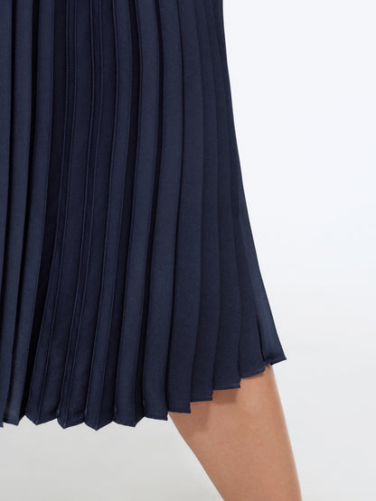 Solid Pleated Flowy Midi Skirt