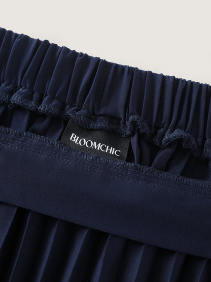 Solid Pleated Flowy Midi Skirt