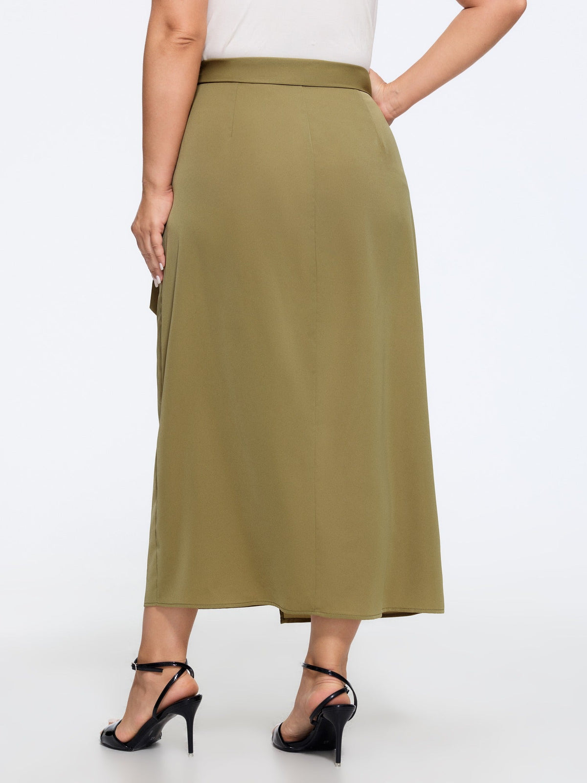 Solid Side Tie Bow Wrap Midi Skirt