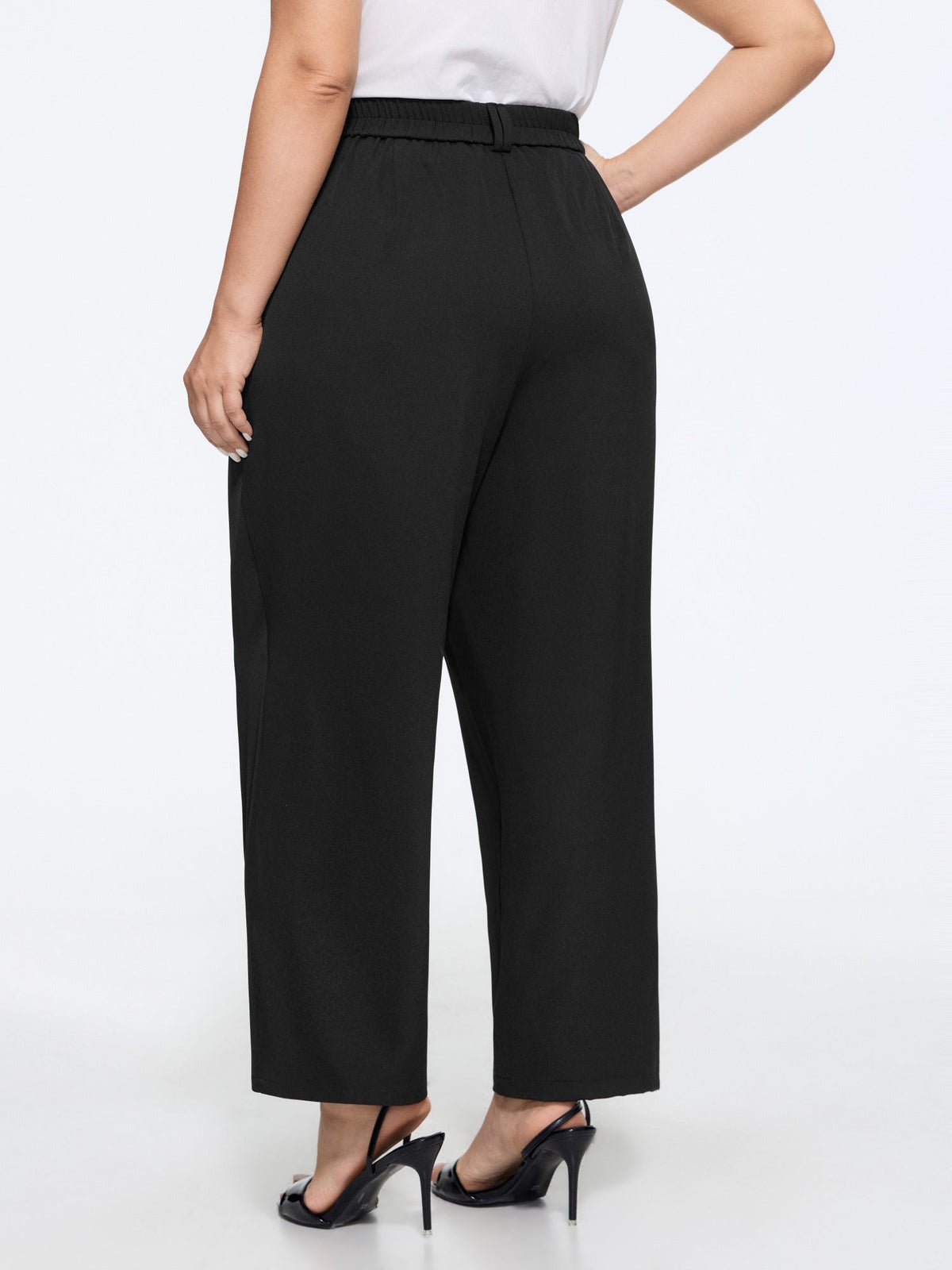 Stretchy Metal Button Pleated Straight Leg Pants