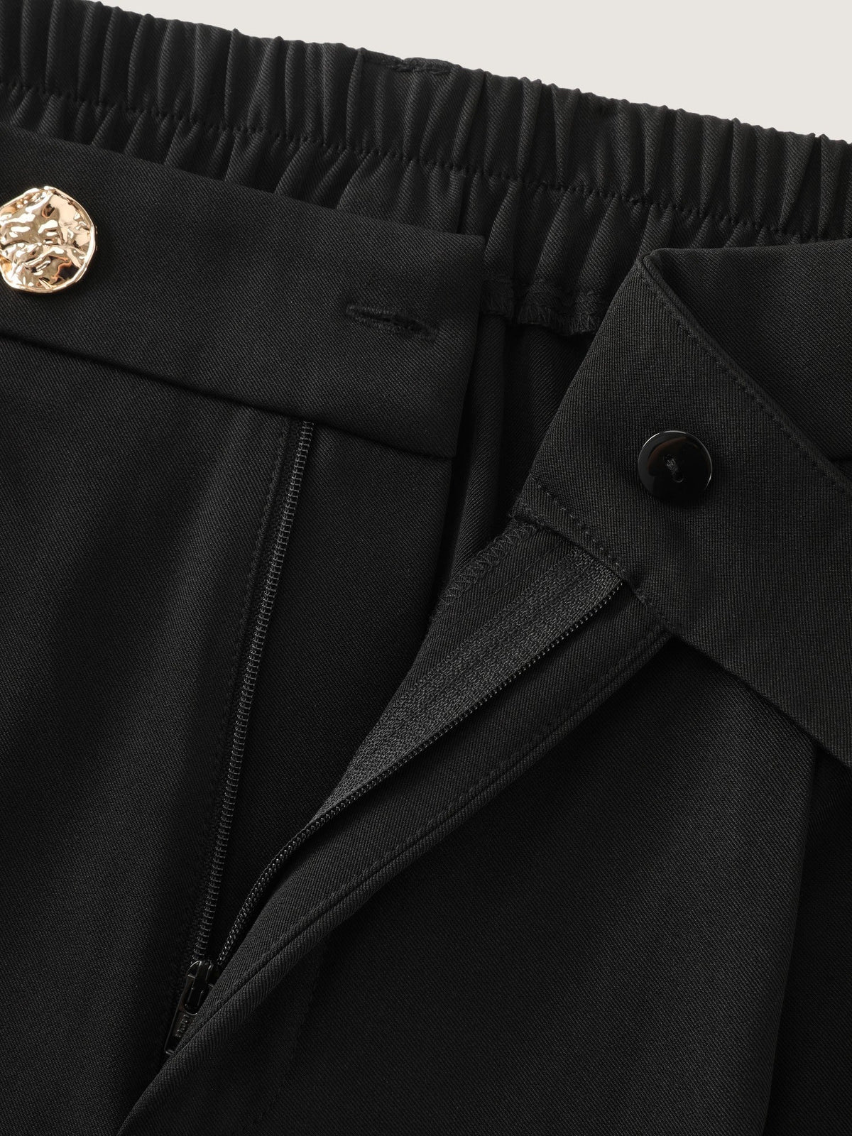 Stretchy Metal Button Pleated Straight Leg Pants