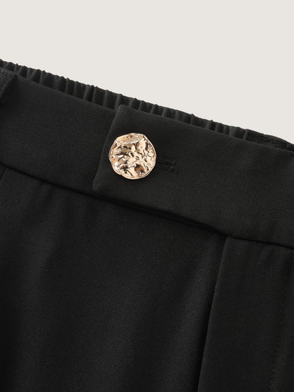 Stretchy Metal Button Pleated Straight Leg Pants