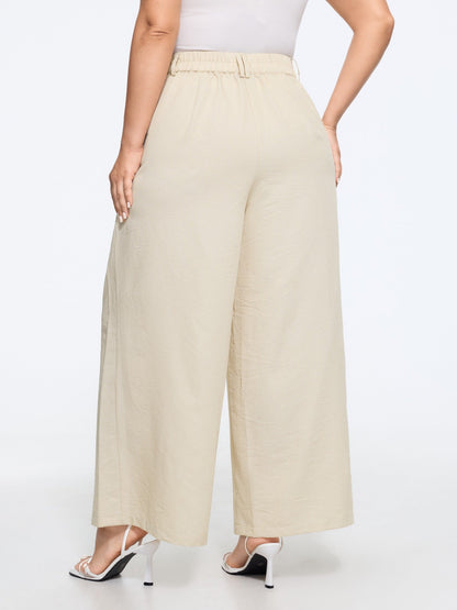 Double Button Waist Pleated Wide Leg Pants