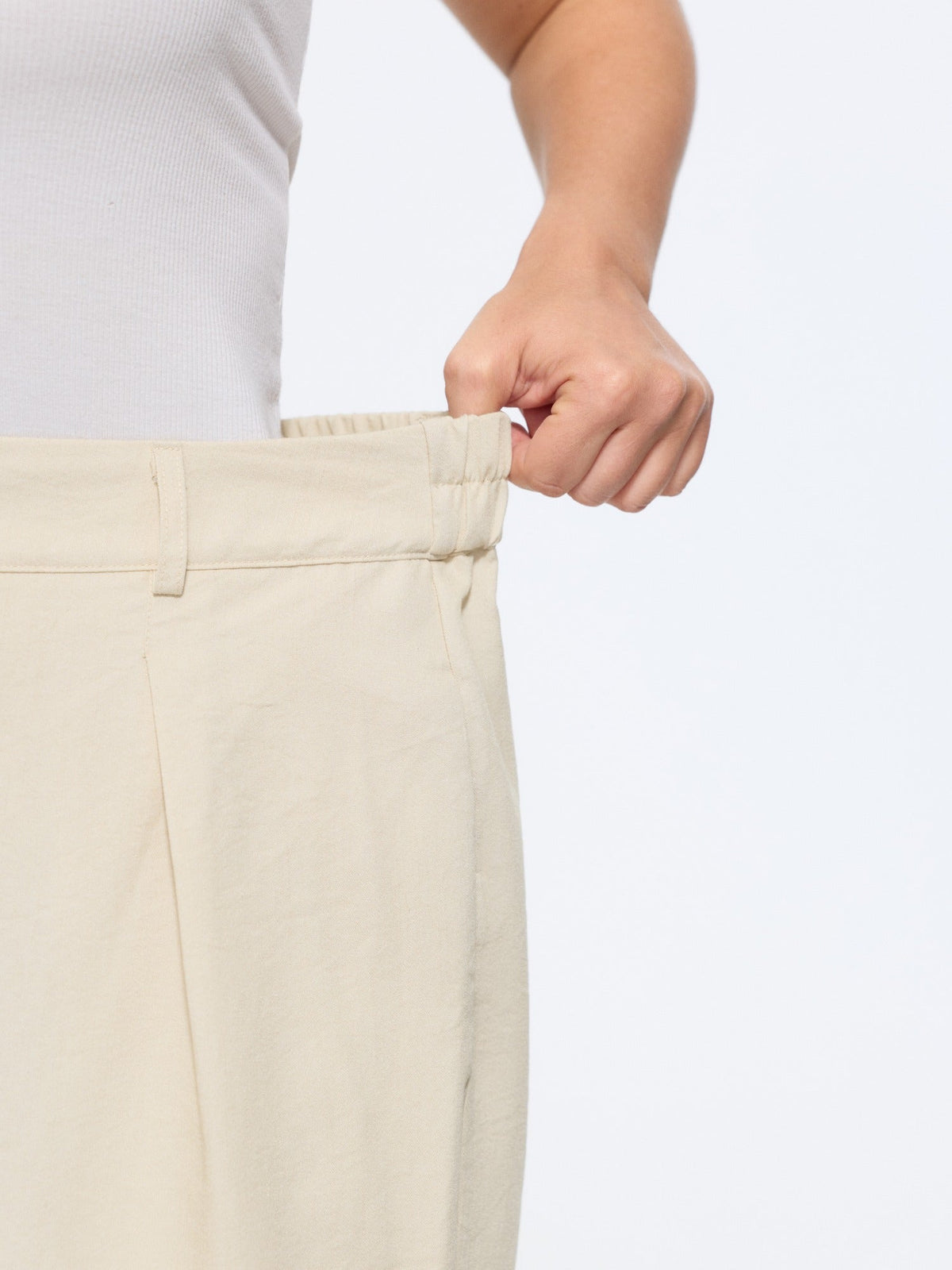 Double Button Waist Pleated Wide Leg Pants