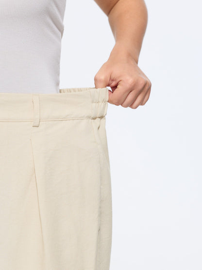 Double Button Waist Pleated Wide Leg Pants