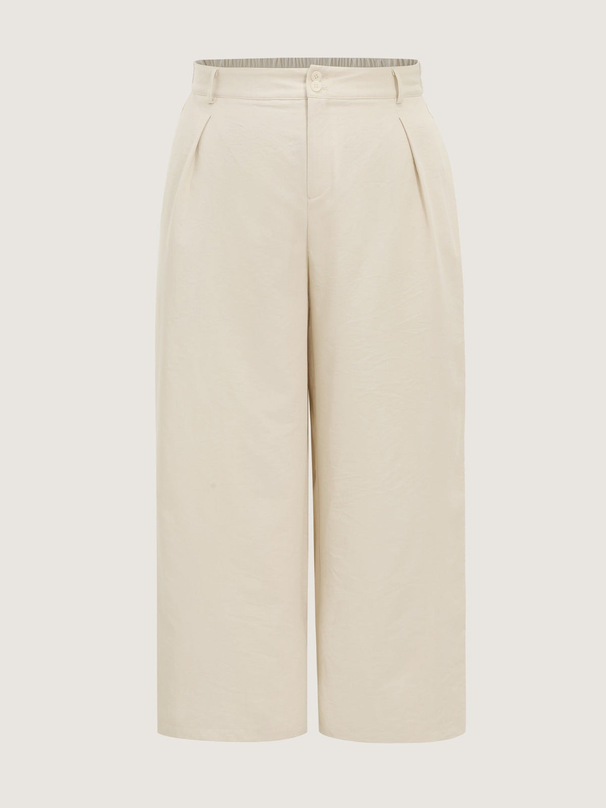 Double Button Waist Pleated Wide Leg Pants