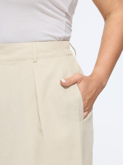 Double Button Waist Pleated Wide Leg Pants
