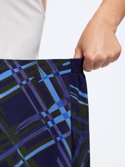 Brush Print Plaid Pocket Midi Skirt