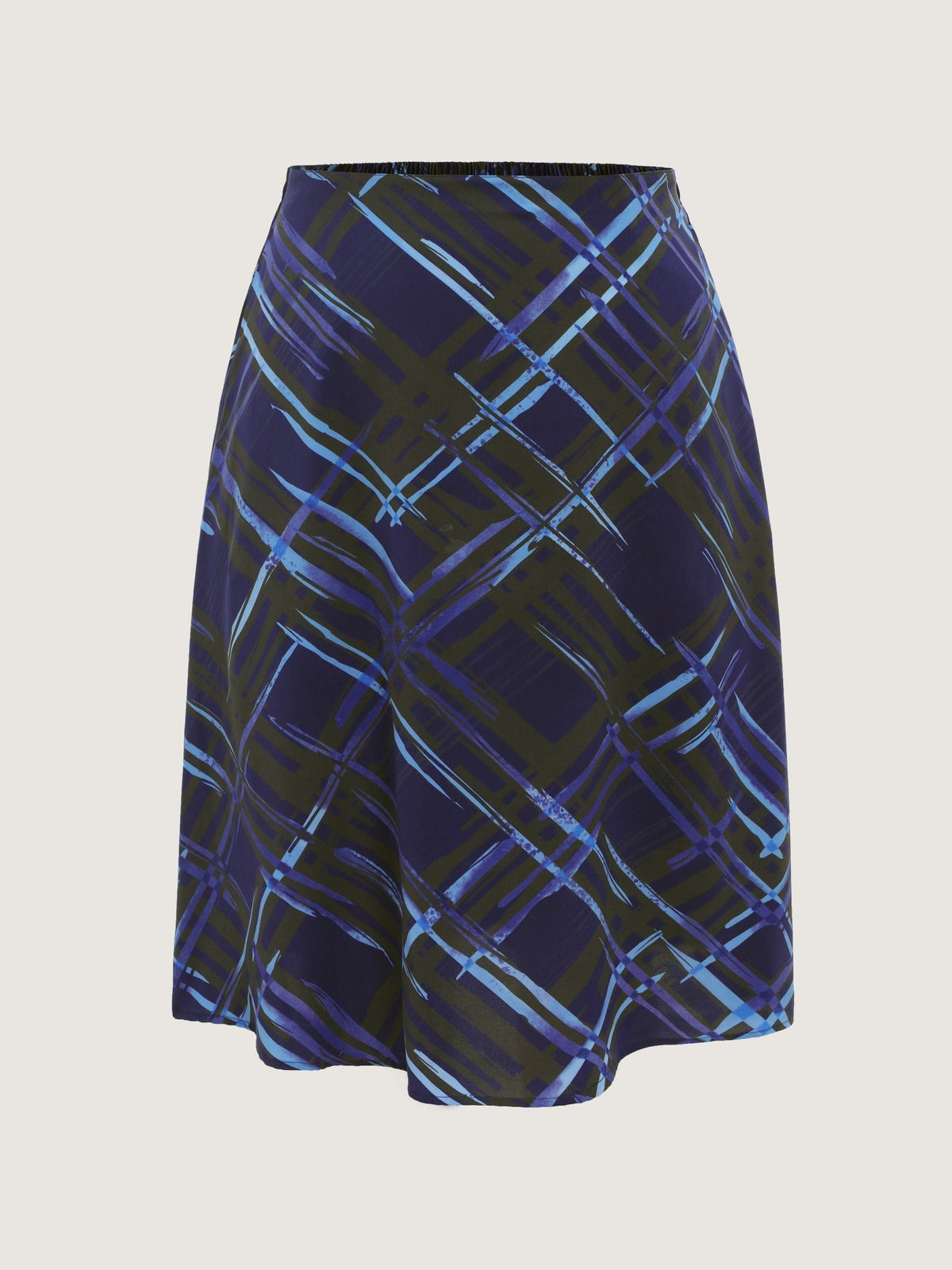 Brush Print Plaid Pocket Midi Skirt