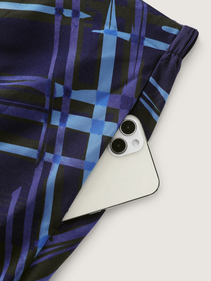 Brush Print Plaid Pocket Midi Skirt
