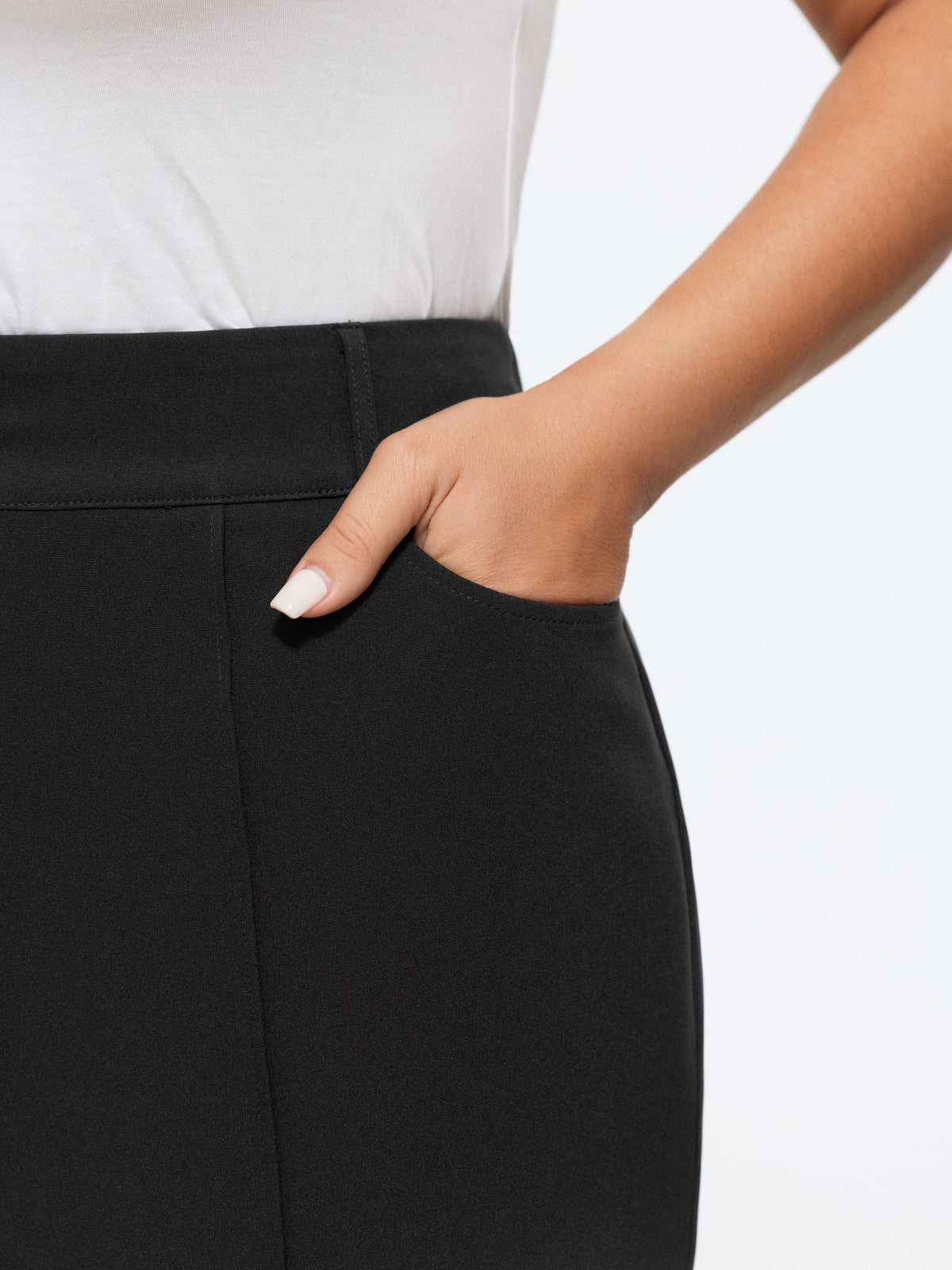 Stretchy Double Button Center Crease Flare Pants