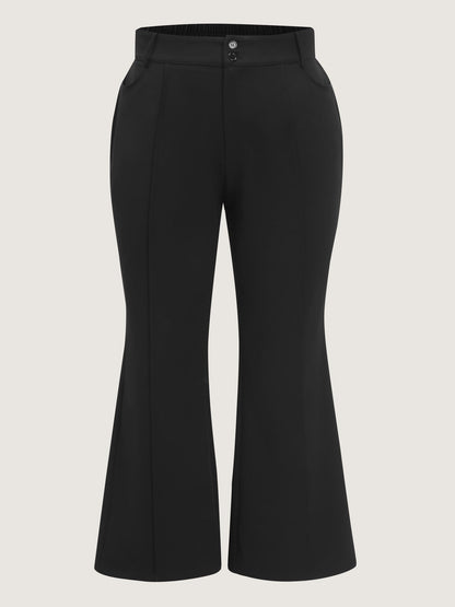 Stretchy Double Button Center Crease Flare Pants