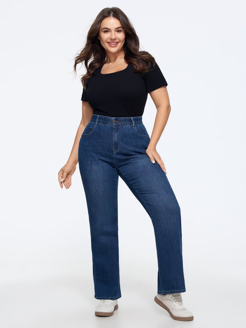 Stretchy Washed Pockets Straight Leg Jeans