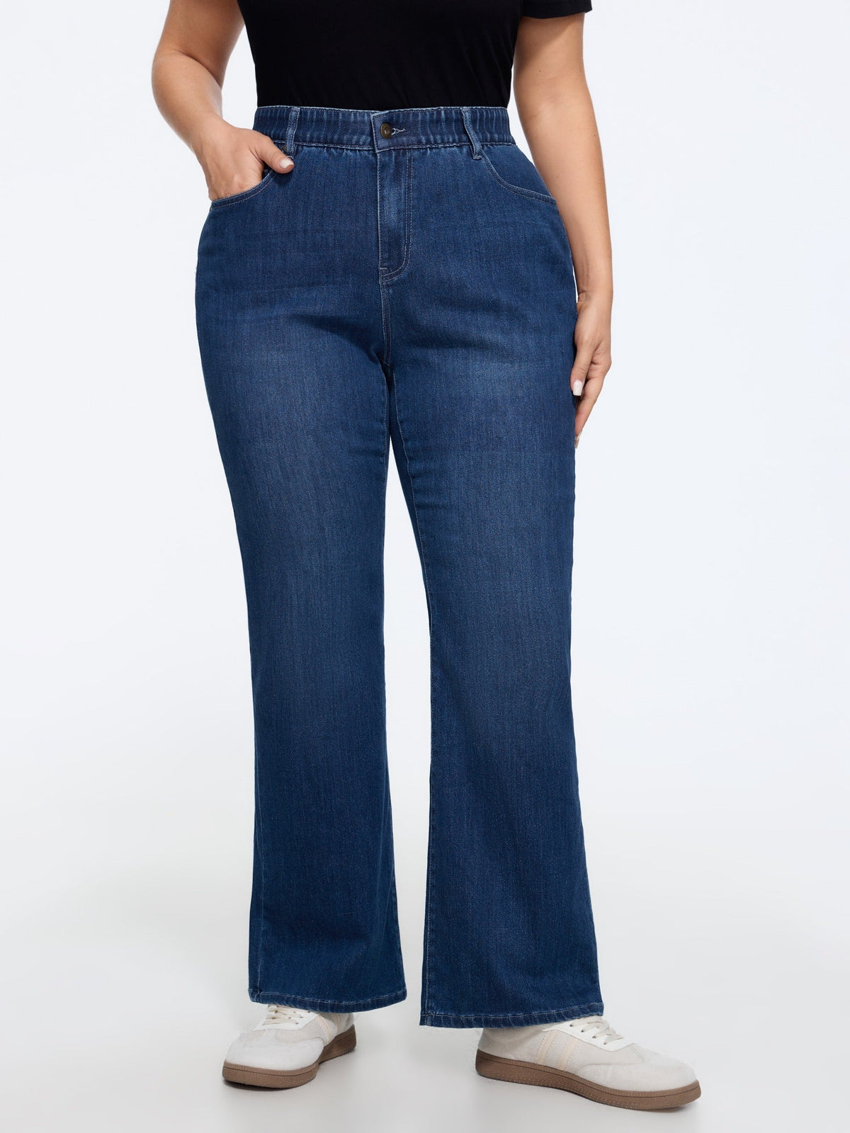 Stretchy Washed Pockets Straight Leg Jeans