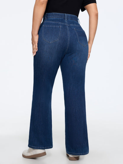 Stretchy Washed Pockets Straight Leg Jeans