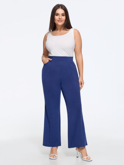 Stretchy Solid Elastic Waist Flare Pants