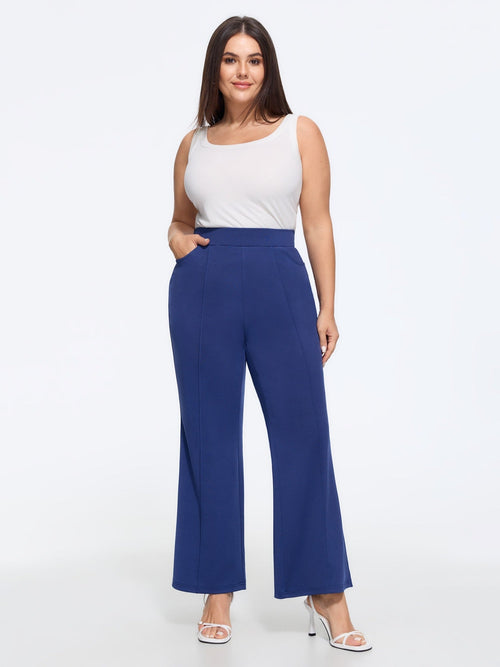 Stretchy Solid Elastic Waist Flare Pants